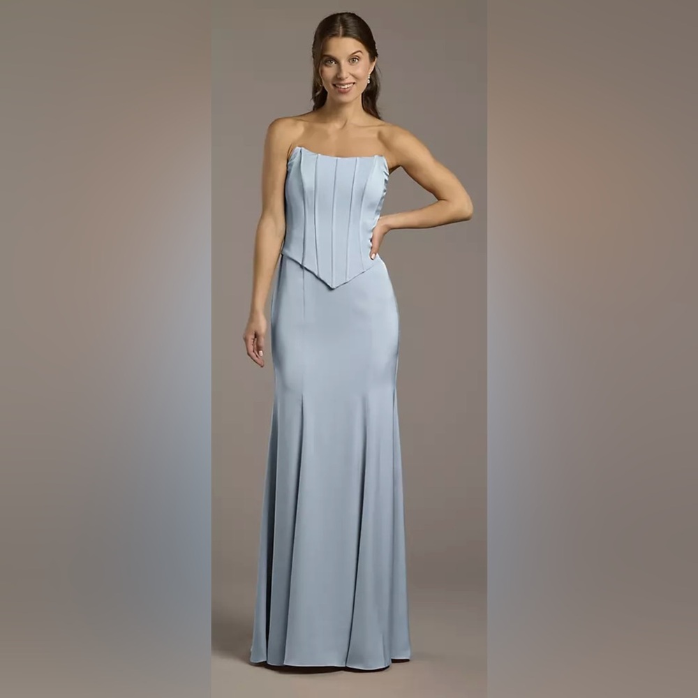 David’s Bridal Galina Signature Matte Satin Corset Bodice Faux Two-Piece Dress